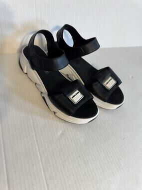 Leoni Black White Leather Strappy Platform Sandals Womens 40 Summer Casual
